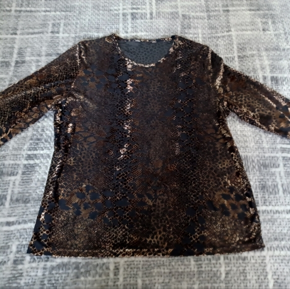 Velvet Burn-out Stretchy Snake-print 3/4 Length Sleeve Sz L - Picture 4 of 7